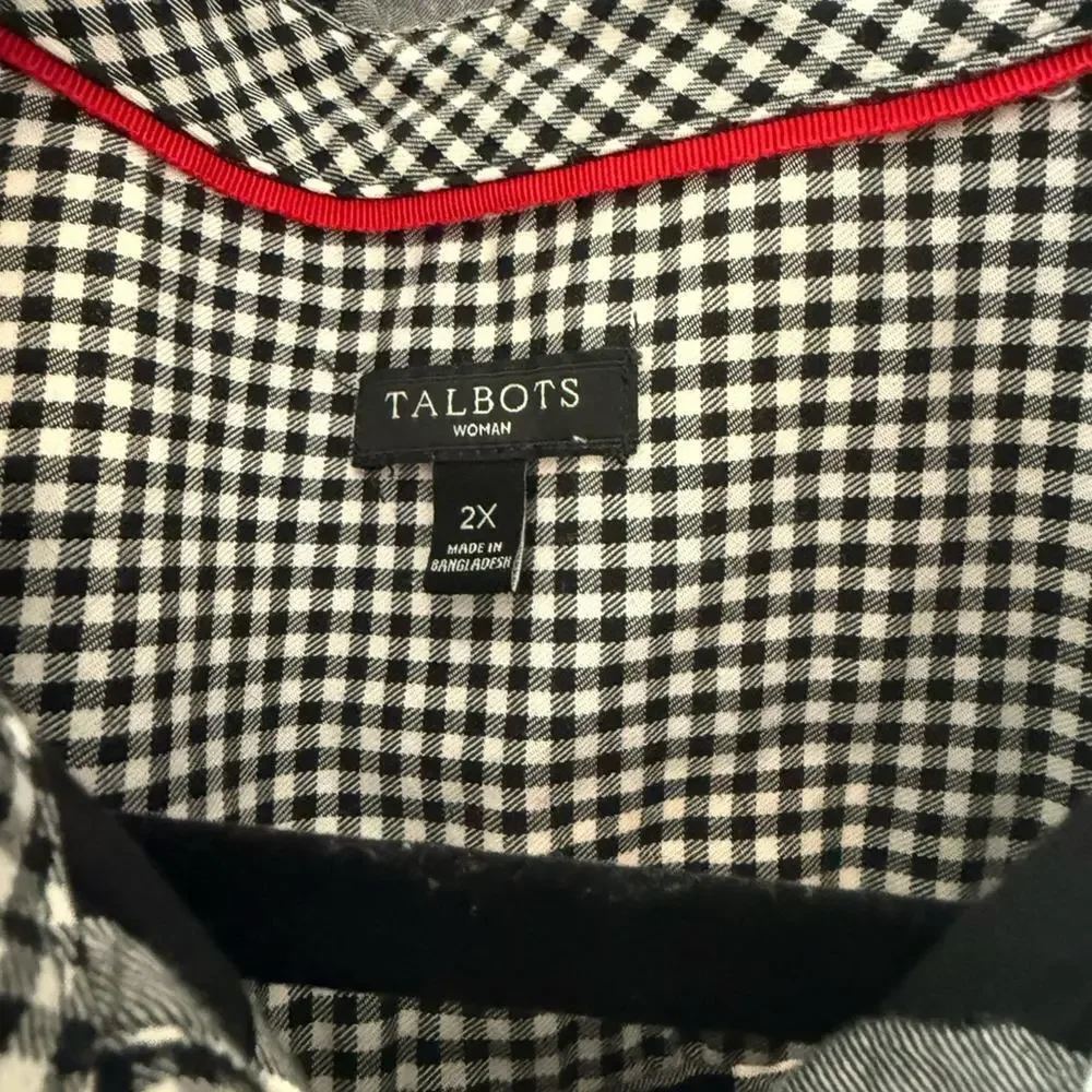 Talbots Sz 2X Black and White Cotton Plaid blouse - Picture 3 of 5